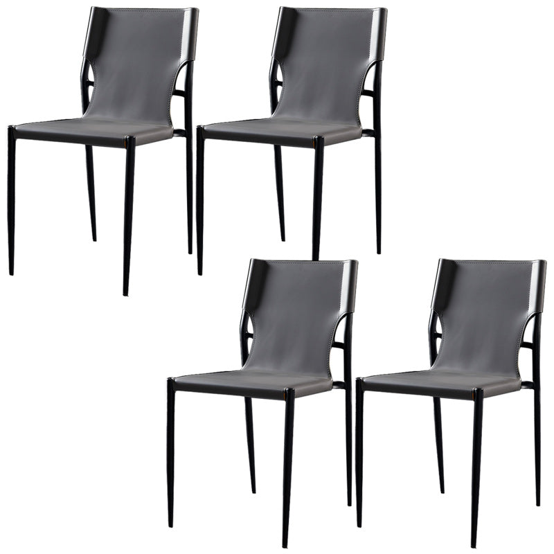 Minimalist Design Leather Dining Side Chair Armless Solid Back Chairs