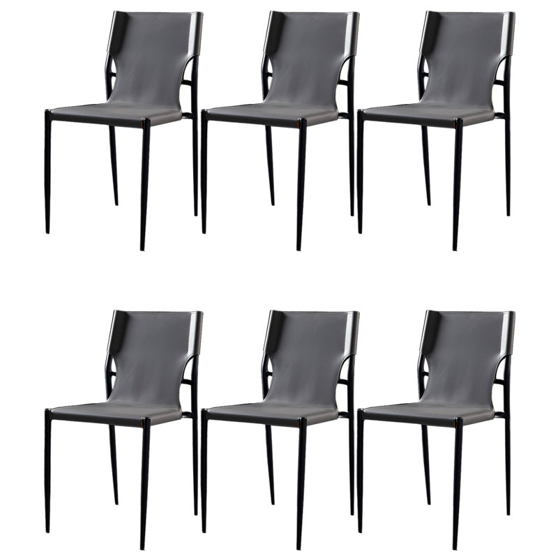 Minimalist Design Leather Dining Side Chair Armless Solid Back Chairs