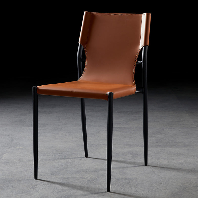 Minimalist Design Leather Dining Side Chair Armless Solid Back Chairs