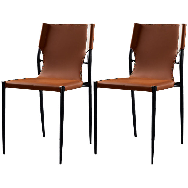 Minimalist Design Leather Dining Side Chair Armless Solid Back Chairs