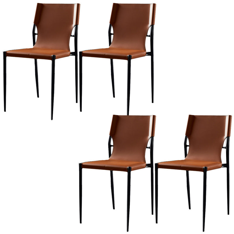 Minimalist Design Leather Dining Side Chair Armless Solid Back Chairs