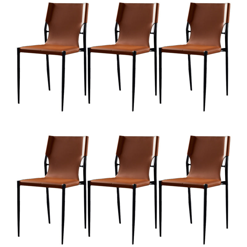 Minimalist Design Leather Dining Side Chair Armless Solid Back Chairs