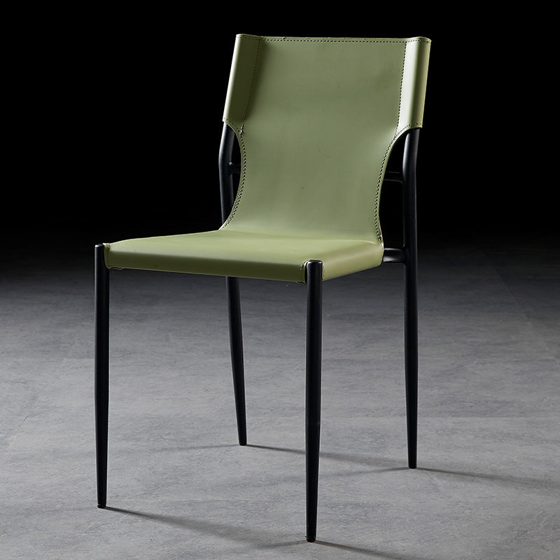 Minimalist Design Leather Dining Side Chair Armless Solid Back Chairs