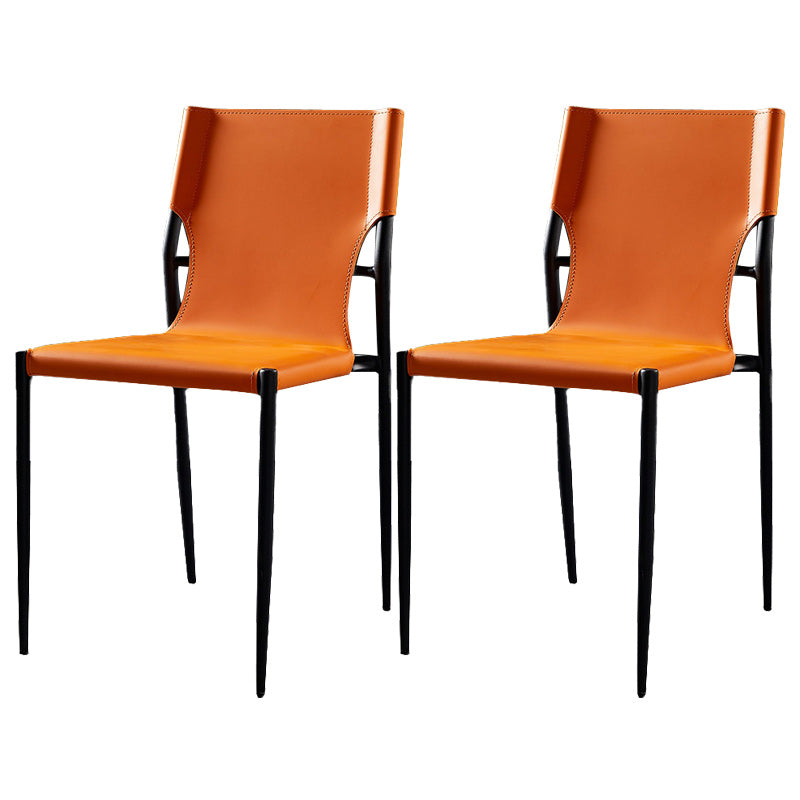 Minimalist Design Leather Dining Side Chair Armless Solid Back Chairs