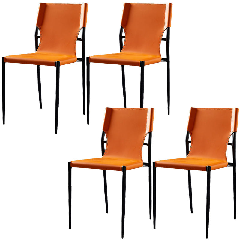 Minimalist Design Leather Dining Side Chair Armless Solid Back Chairs