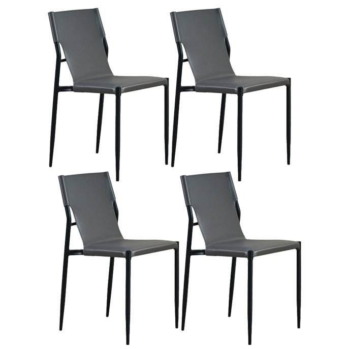 Minimalist Style Leather Dining Side Chair Armless Solid Back Chairs for Kitchen