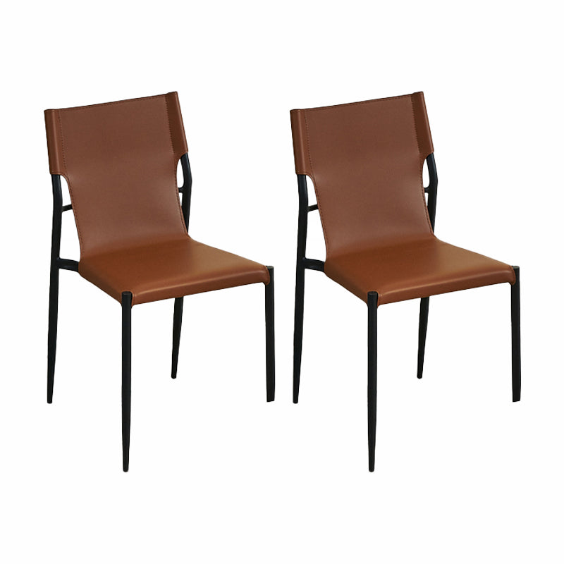 Minimalist Style Leather Dining Side Chair Armless Solid Back Chairs for Kitchen