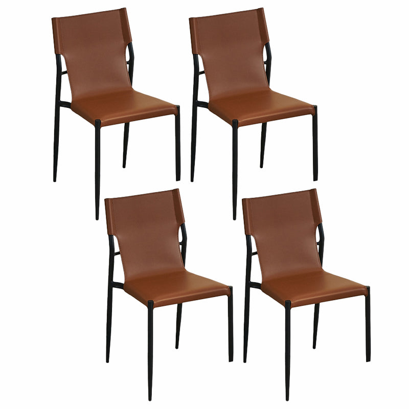 Minimalist Style Leather Dining Side Chair Armless Solid Back Chairs for Kitchen