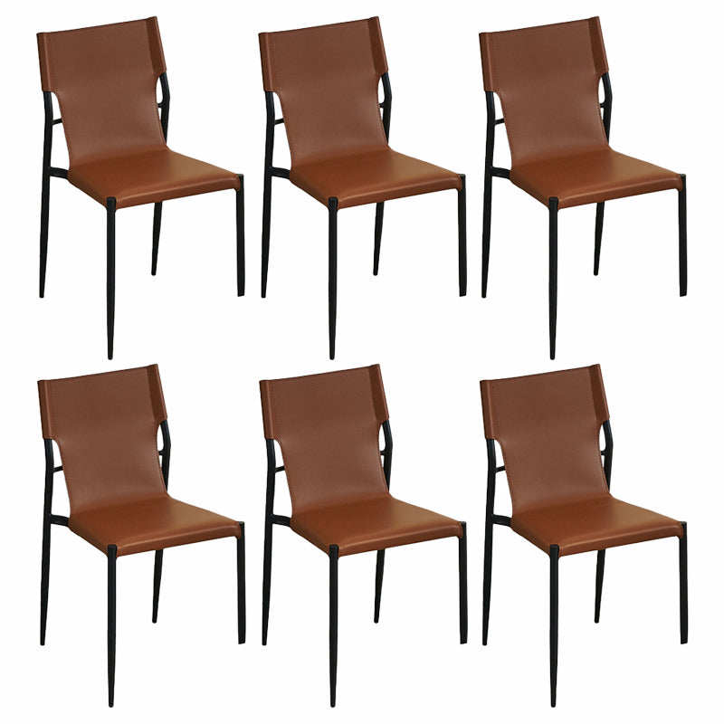 Minimalist Style Leather Dining Side Chair Armless Solid Back Chairs for Kitchen