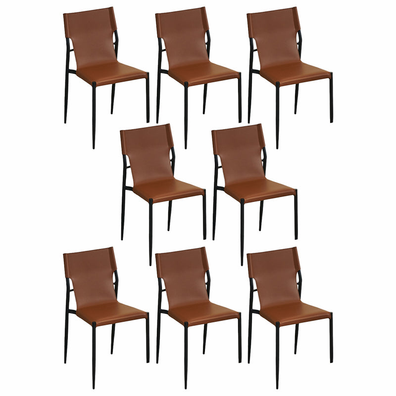 Minimalist Style Leather Dining Side Chair Armless Solid Back Chairs for Kitchen