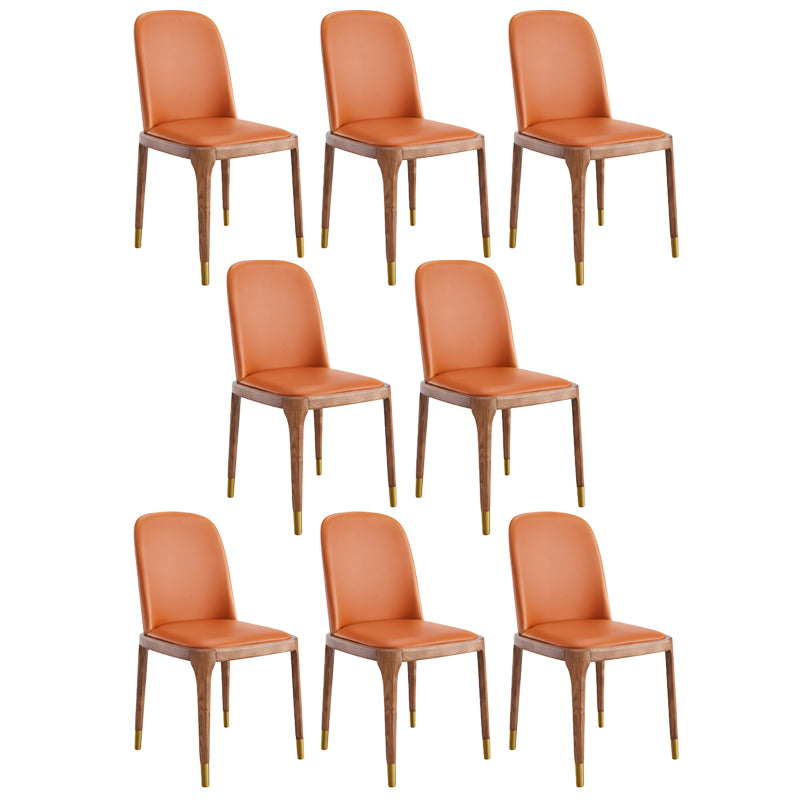 Minimalist Style Armless Solid Back Chairs Leather Dining Side Chairs