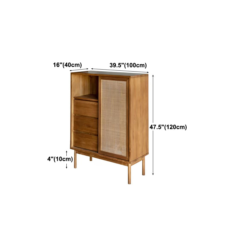 Modern Solid Wood Dining Server Brown 3 Drawers 1 Rattan Door Sideboard