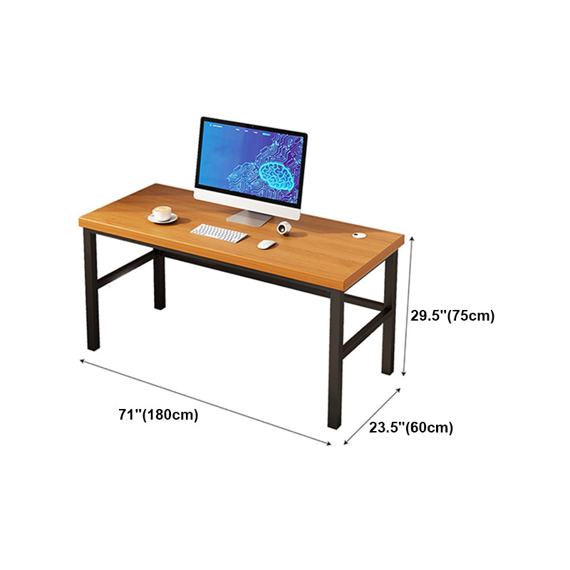 Modern Style Writing Desk Solid Wood Rectangular Office Desk with Metal Base