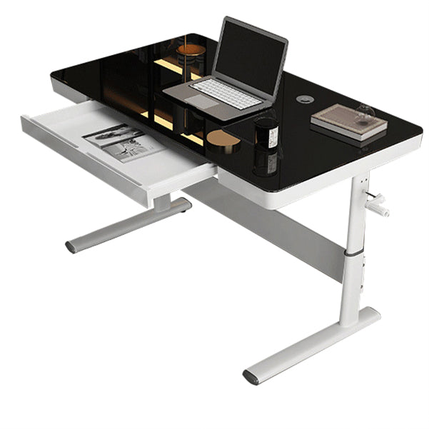 Contemporary Standing Desk Converter White Metal Trestle Base Desk for Office