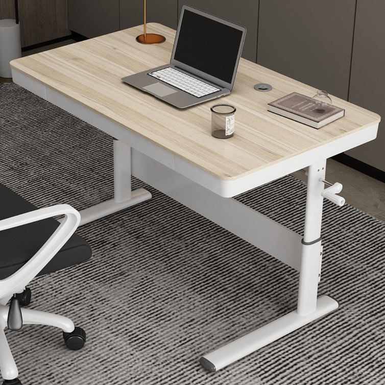 Contemporary Standing Desk Converter White Metal Trestle Base Desk for Office