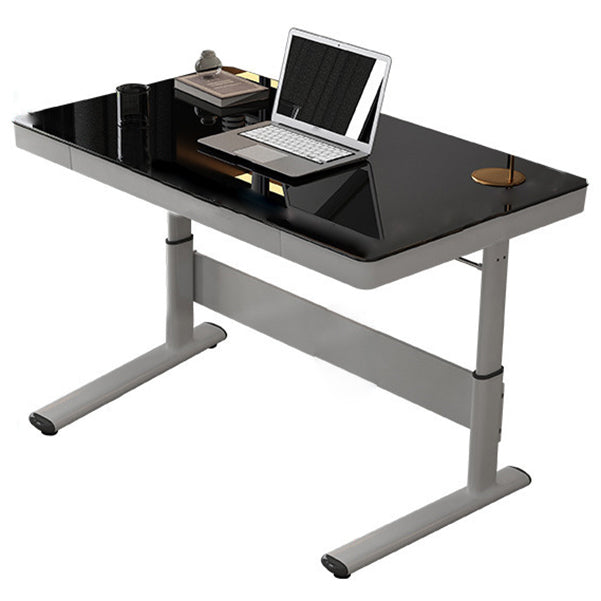 Contemporary Standing Desk Converter White Metal Trestle Base Desk for Office