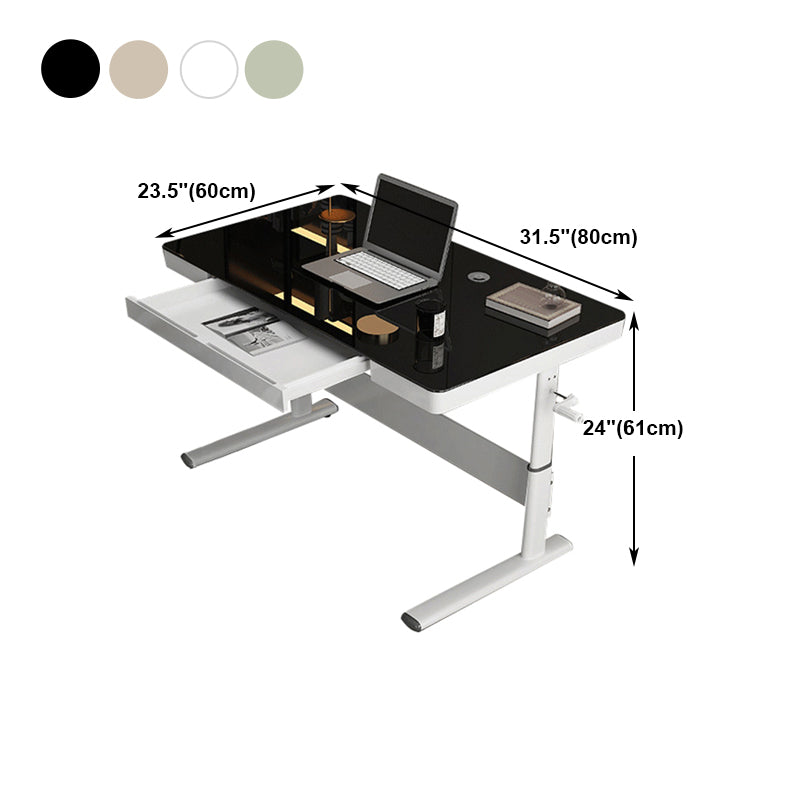 Contemporary Standing Desk Converter White Metal Trestle Base Desk for Office