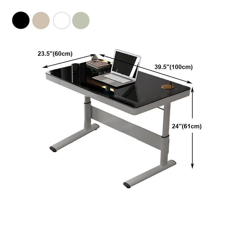 Contemporary Standing Desk Converter White Metal Trestle Base Desk for Office