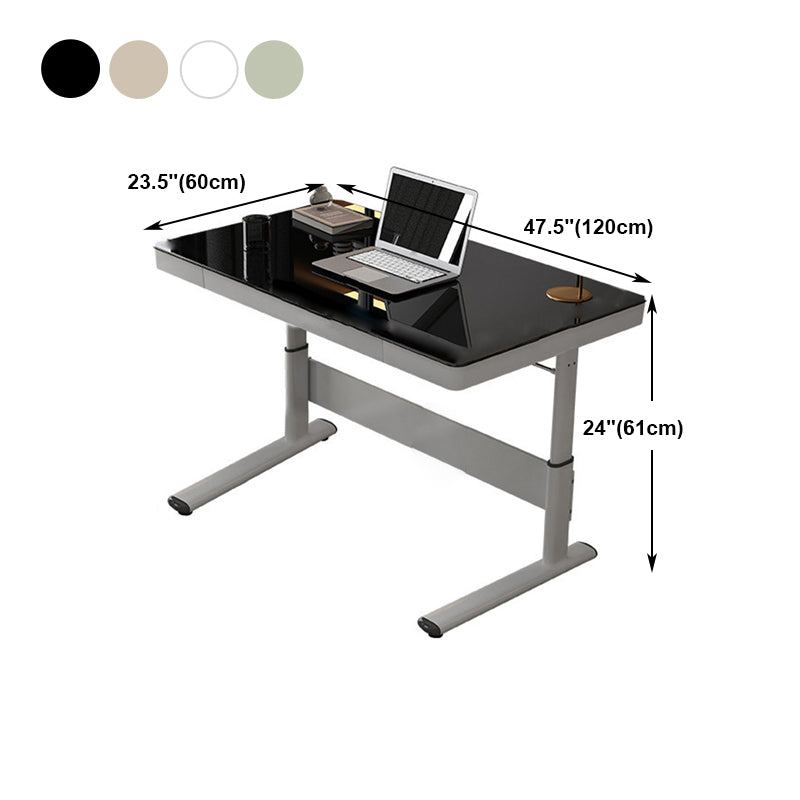 Contemporary Standing Desk Converter White Metal Trestle Base Desk for Office