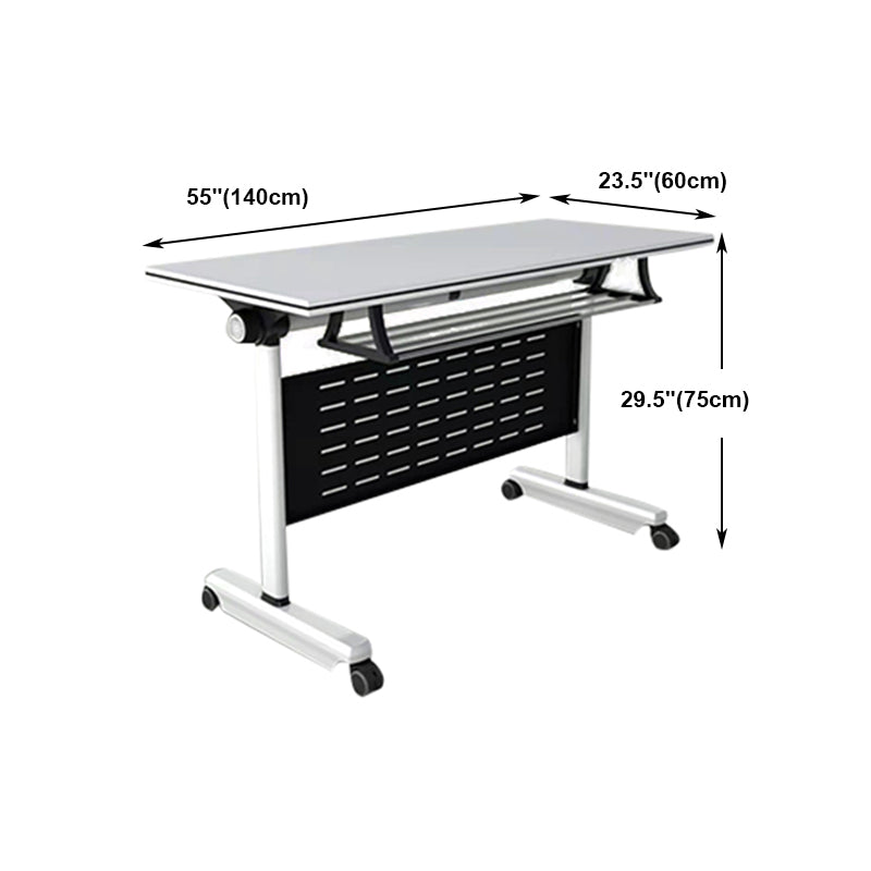 White Folding Writing Desk Manufactured Wood Top Rectangular Desk with Caster Wheels