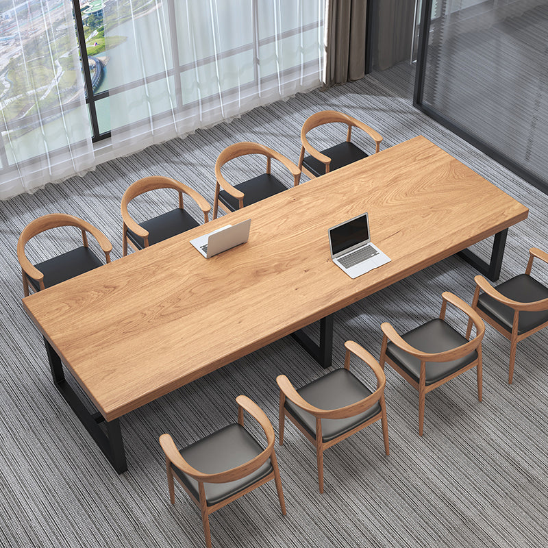 Rectangle Trestle Meeting Desk Industrial Office Desk Wood Color Fixed Table of Pine Wood