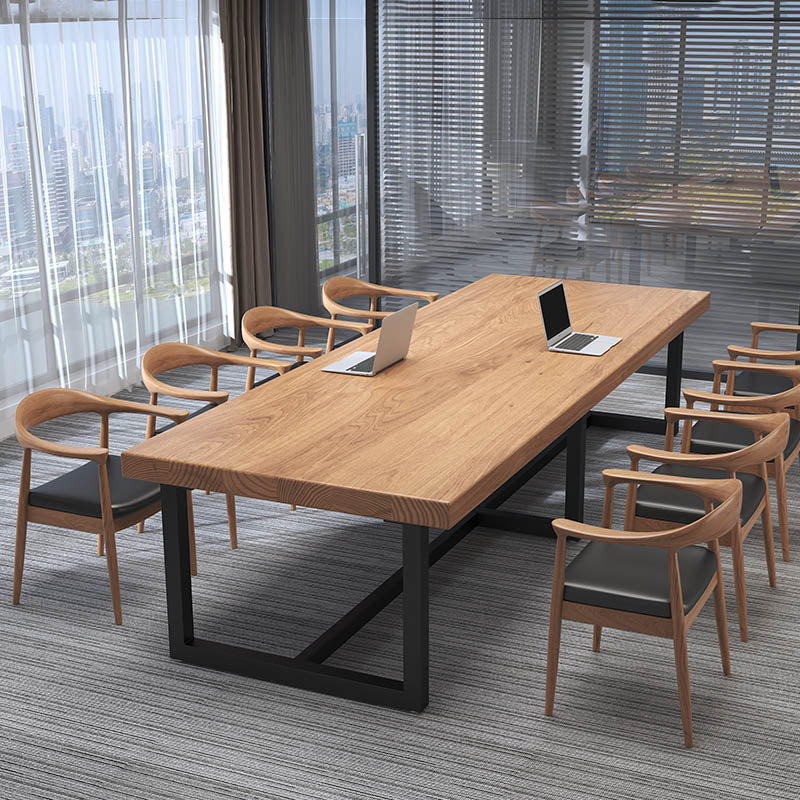 Rectangle Trestle Meeting Desk Industrial Office Desk Wood Color Fixed Table of Pine Wood