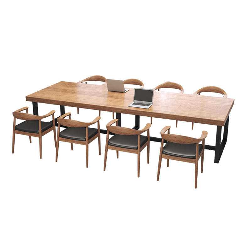 Rectangle Trestle Meeting Desk Industrial Office Desk Wood Color Fixed Table of Pine Wood