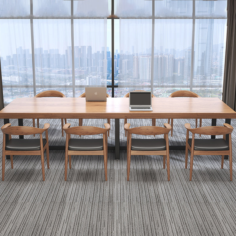 Rectangle Trestle Meeting Desk Industrial Office Desk Wood Color Fixed Table of Pine Wood