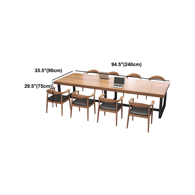 Rectangle Trestle Meeting Desk Industrial Office Desk Wood Color Fixed Table of Pine Wood