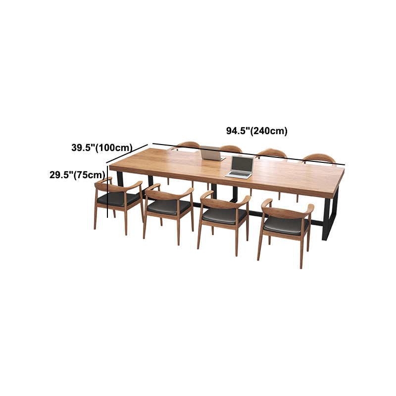 Rectangle Trestle Meeting Desk Industrial Office Desk Wood Color Fixed Table of Pine Wood