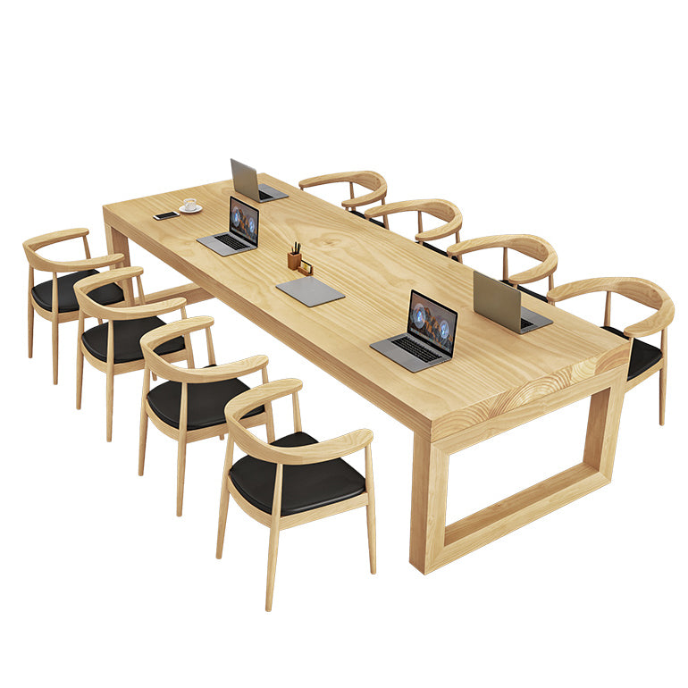 Rectangle Office Table Modern Solid Wood Meeting Desk with Sled Base