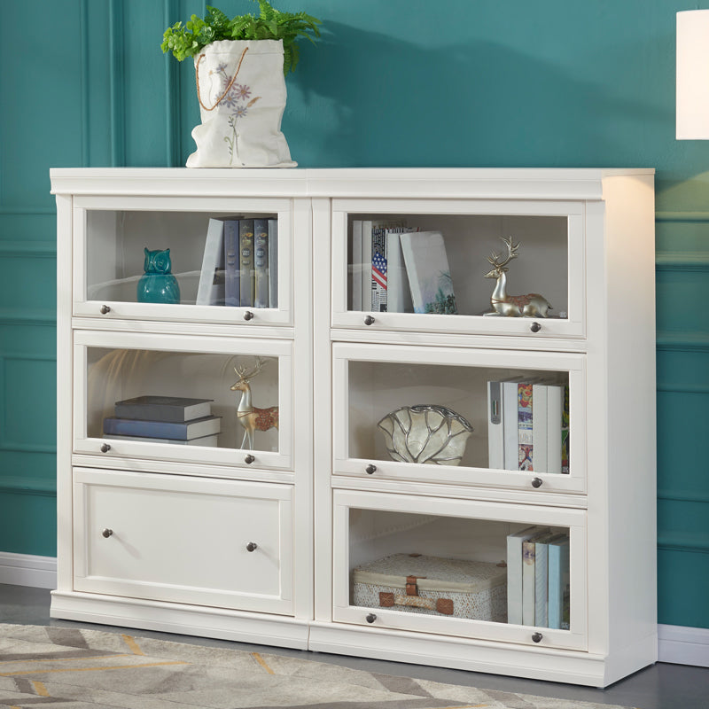 White Colour Wooden Standard Bookcase Contemporary Closed Back Bookshelf with Door