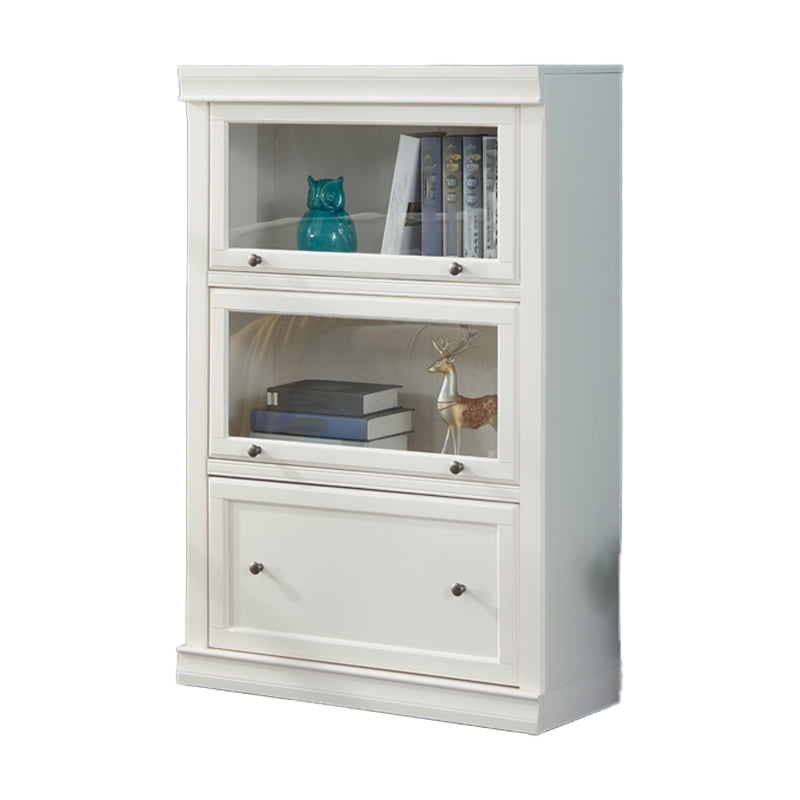 White Colour Wooden Standard Bookcase Contemporary Closed Back Bookshelf with Door