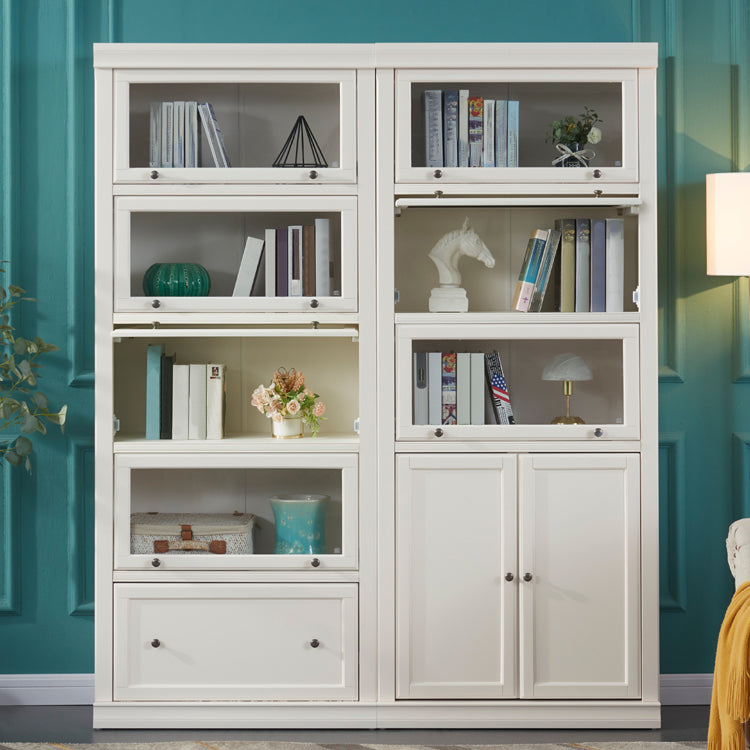 White Colour Wooden Standard Bookcase Contemporary Closed Back Bookshelf with Door