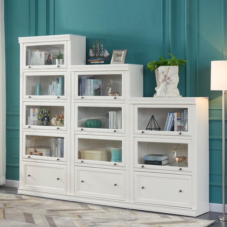 White Colour Wooden Standard Bookcase Contemporary Closed Back Bookshelf with Door