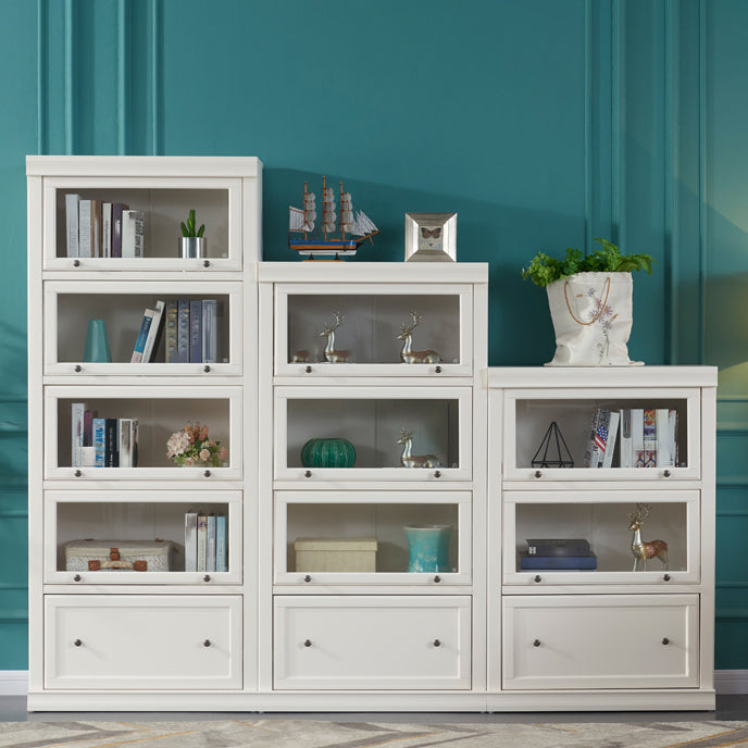 White Colour Wooden Standard Bookcase Contemporary Closed Back Bookshelf with Door