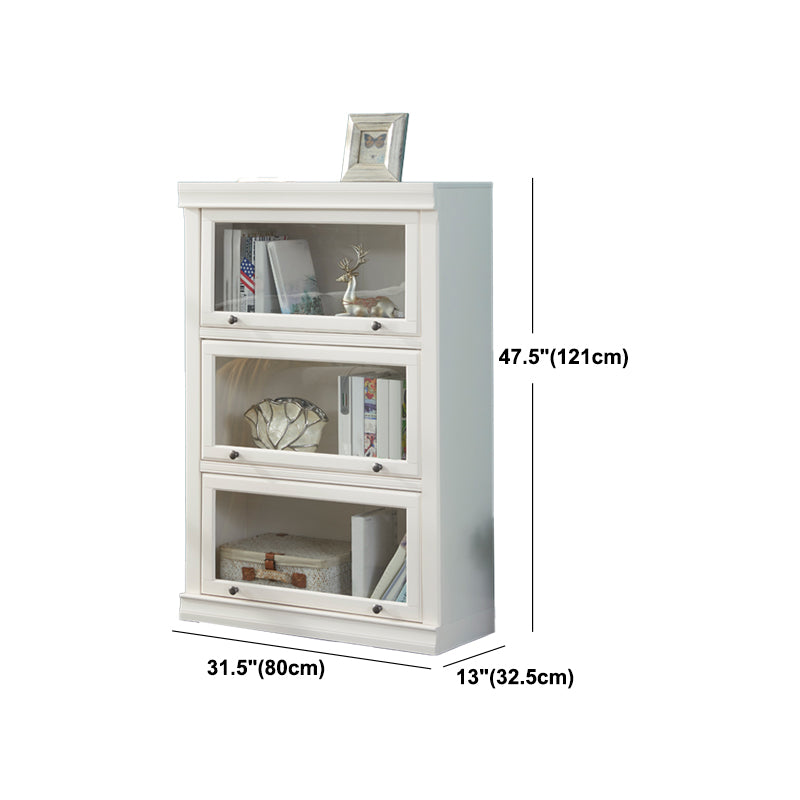 White Colour Wooden Standard Bookcase Contemporary Closed Back Bookshelf with Door