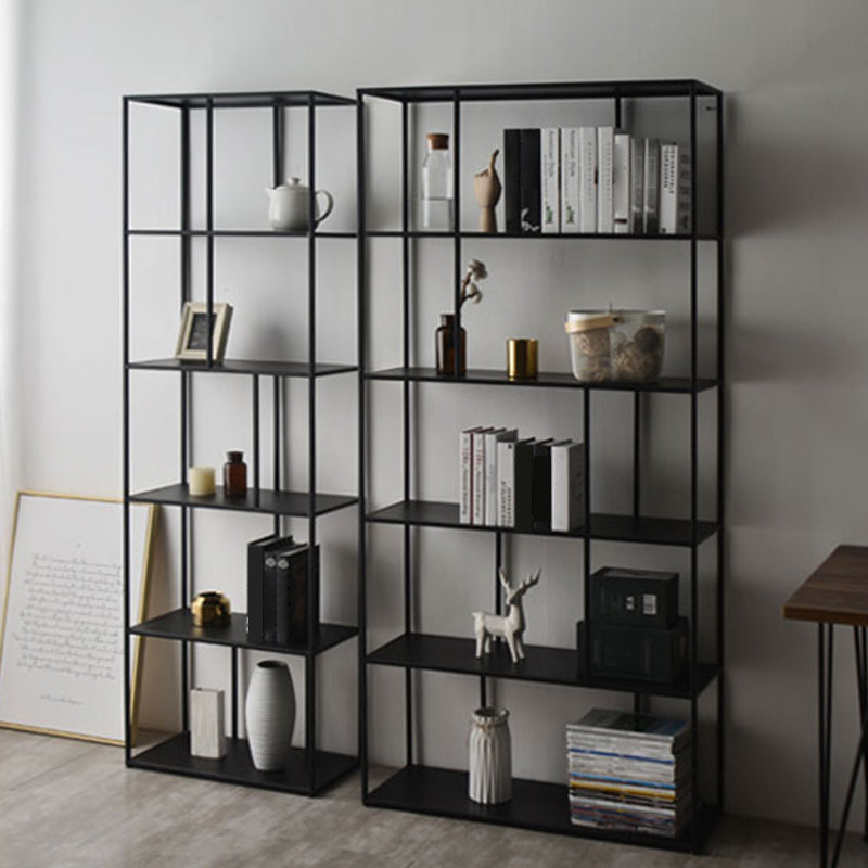 76.77"H Bookshelf Open Back Black Modern Style Bookcase for Home Office