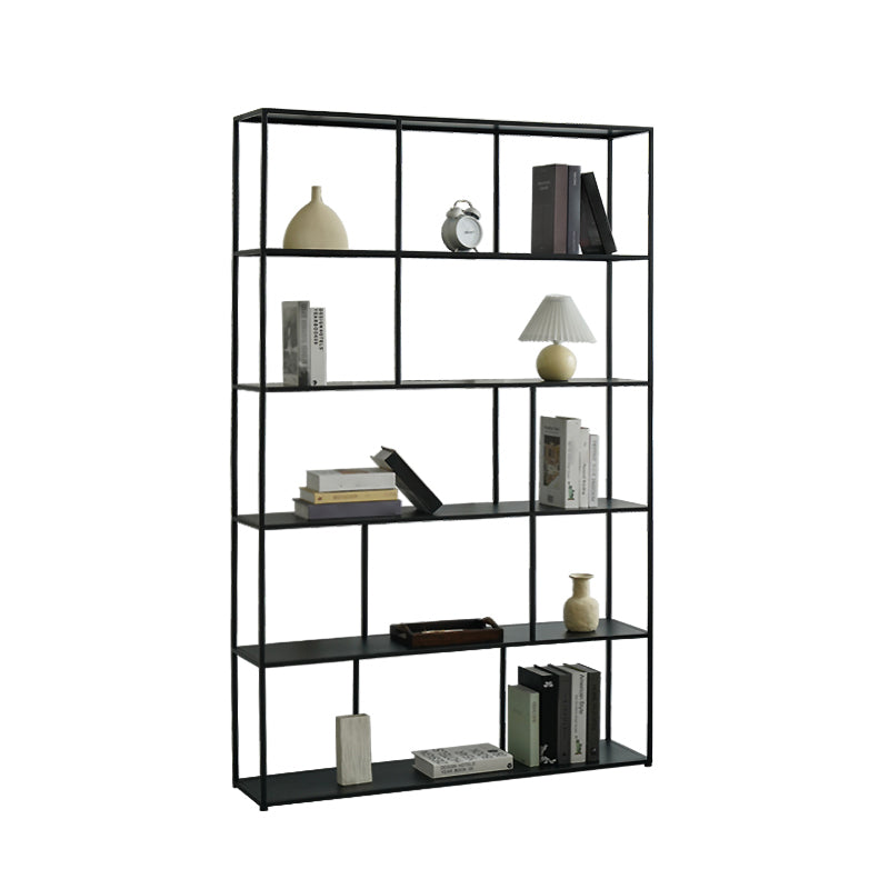 76.77"H Bookshelf Open Back Black Modern Style Bookcase for Home Office