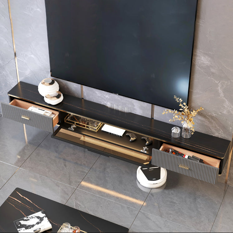 Glam Floating TV Media Stand with Drawers Stone and Wood TV Stand