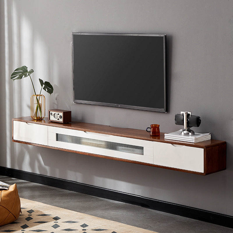 Matte Finish Media Console with Drawers Scandinavian TV Media Stand, Rubberwood