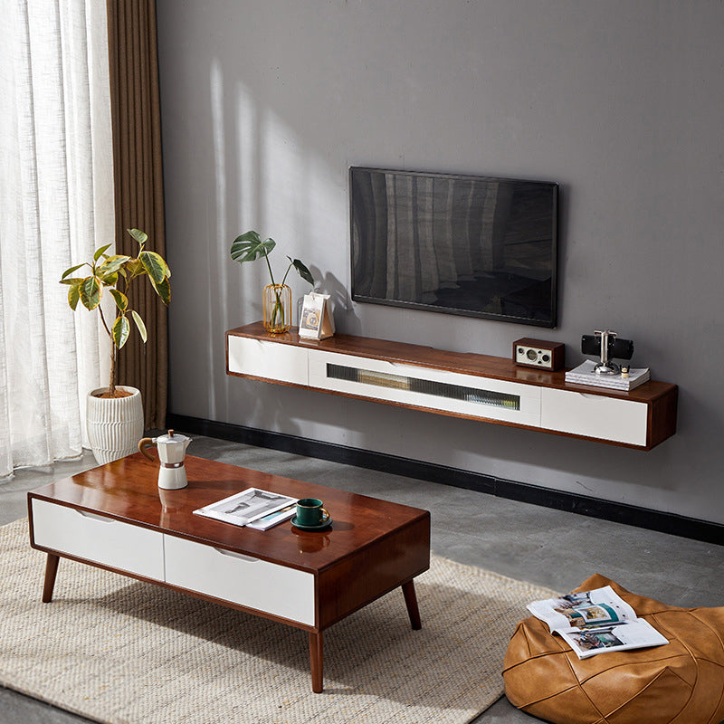 Matte Finish Media Console with Drawers Scandinavian TV Media Stand, Rubberwood