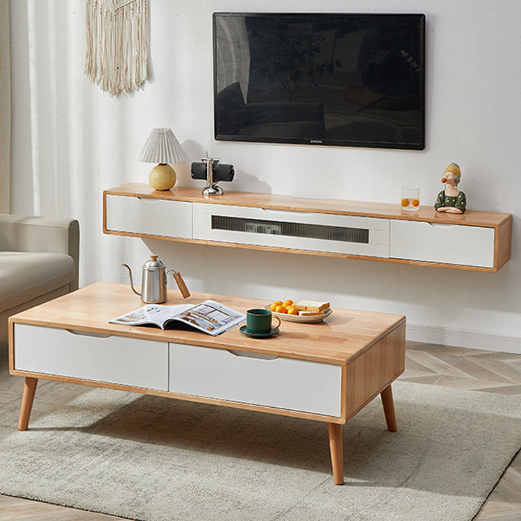 Matte Finish Media Console with Drawers Scandinavian TV Media Stand, Rubberwood