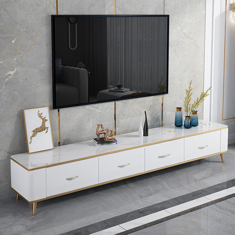 Glam Style TV Stand White Colour Enclosed Storage TV Console with Drawers