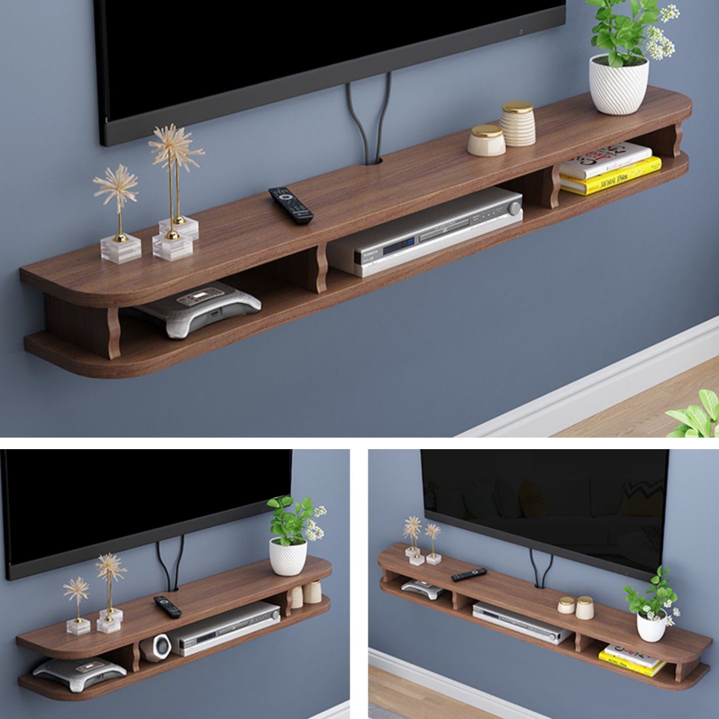 Engineered Wood Floating TV Stand Scandinavian Style TV Cabinet with Shelves