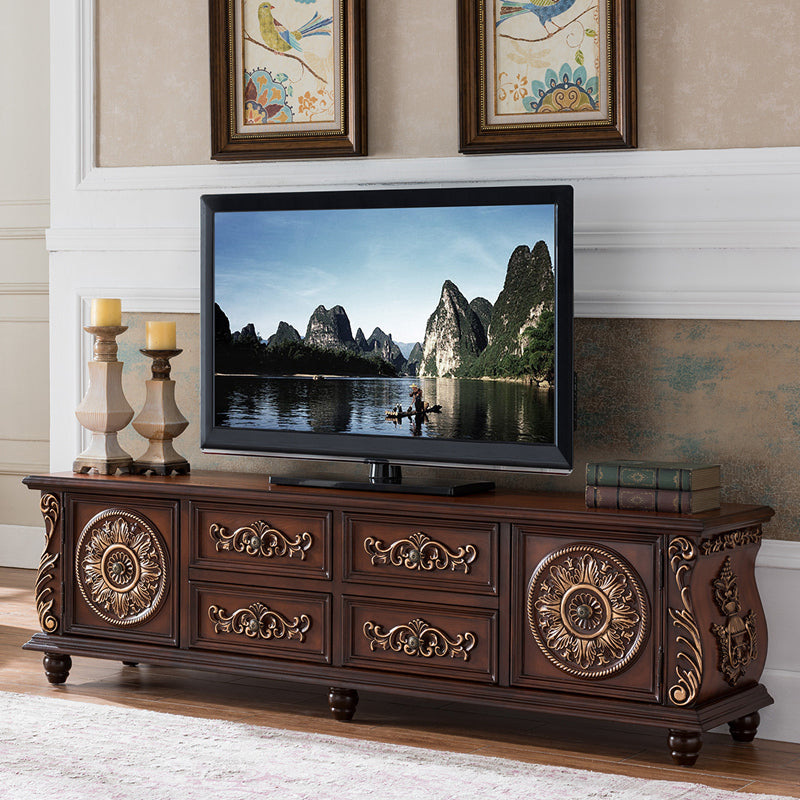 Traditional Rubberwood Media Console Matte Finish TV Media Stand with Drawers