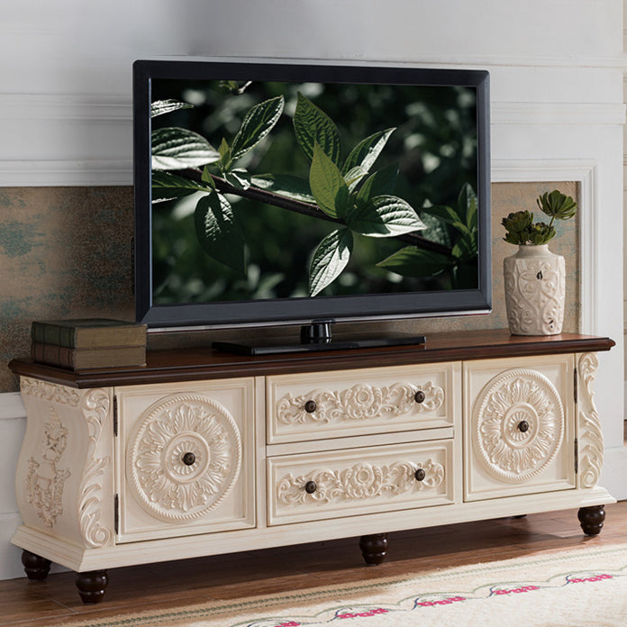 Traditional Rubberwood Media Console Matte Finish TV Media Stand with Drawers