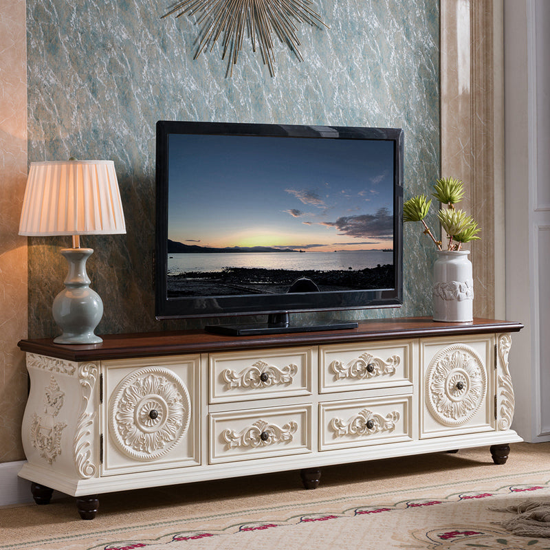 Traditional Rubberwood Media Console Matte Finish TV Media Stand with Drawers