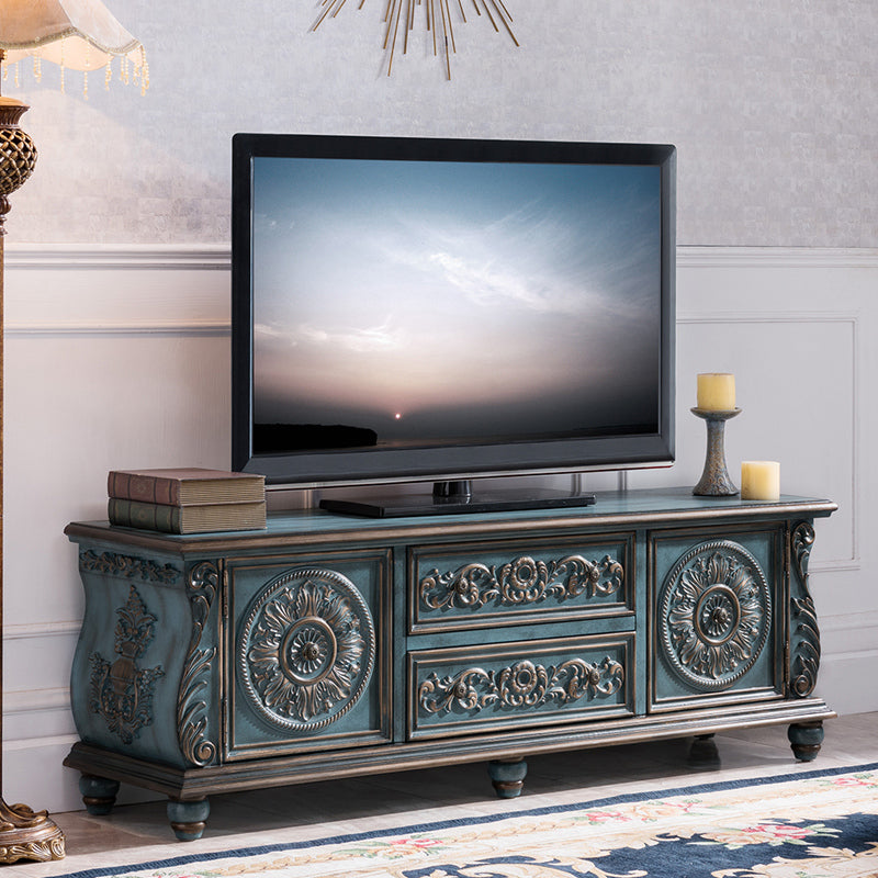 Traditional Rubberwood Media Console Matte Finish TV Media Stand with Drawers