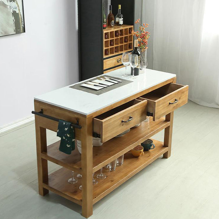 Modern Stationary Kitchen Island table Wood Rectangular Kitchen table with Towel Rack